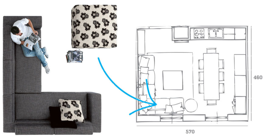 Progettare lo spazio per scegliere il divano.