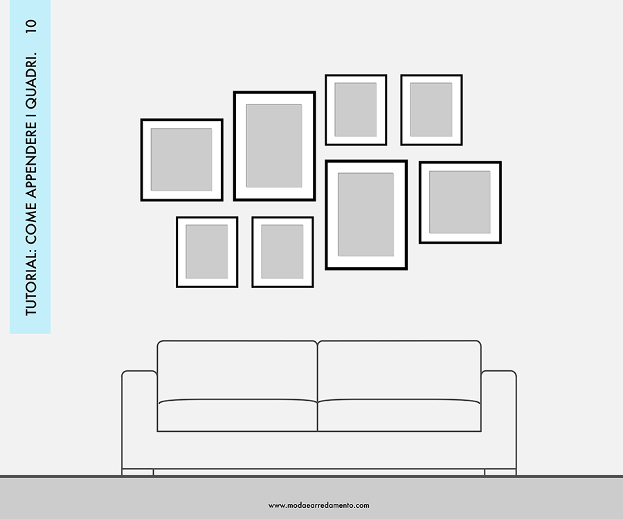 Decorare le pareti del soggiorno con foto e quadri: composizione 10 - idee da copiare.
