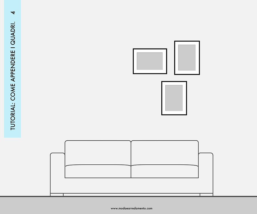 Decorare le pareti del soggiorno con foto e quadri: composizione 4 - idee da copiare.