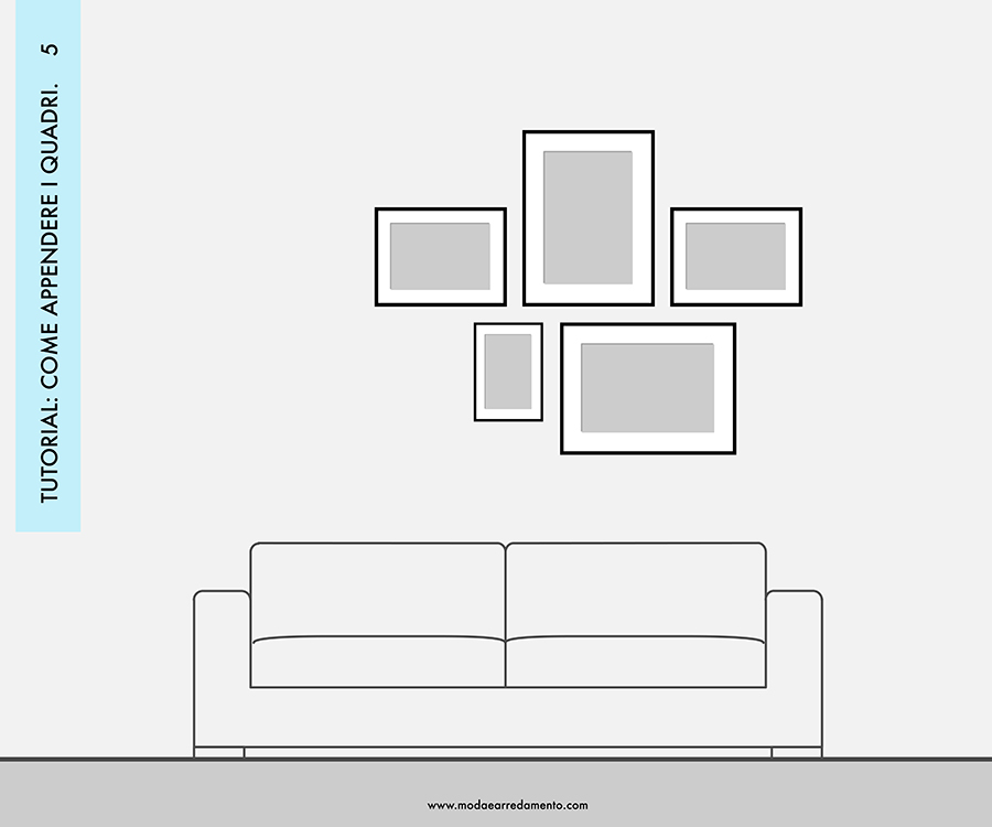 Decorare le pareti del soggiorno con foto e quadri: composizione 5 - idee da copiare.