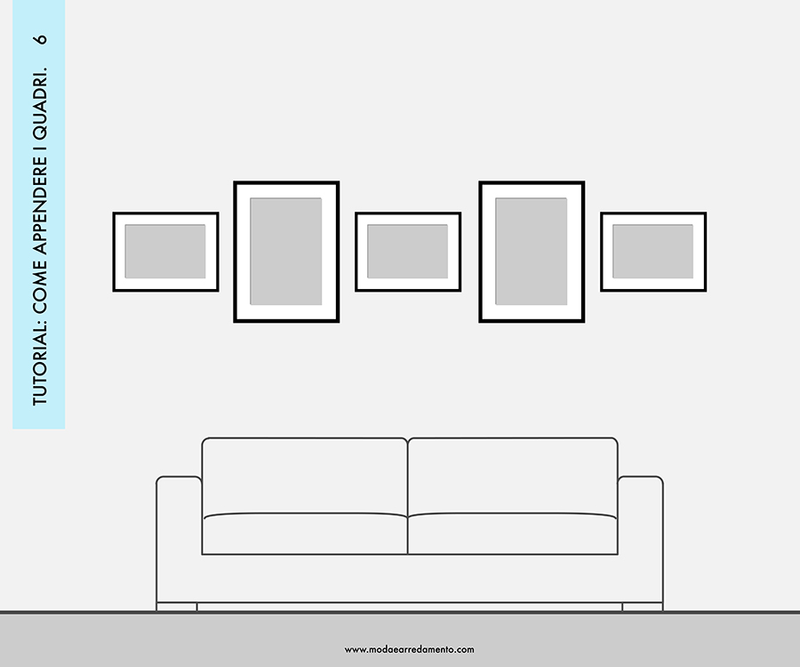 Decorare le pareti del soggiorno con foto e quadri: composizione 6 - idee da copiare.