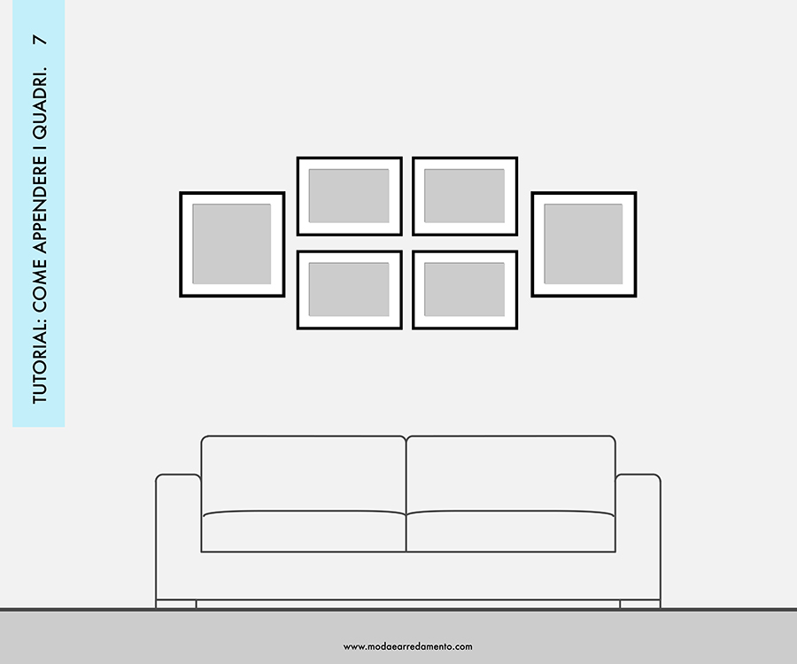 Decorare le pareti del soggiorno con foto e quadri: composizione 7 - idee da copiare.