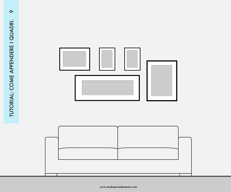 Decorare le pareti del soggiorno con foto e quadri: composizione 9 - idee da copiare.