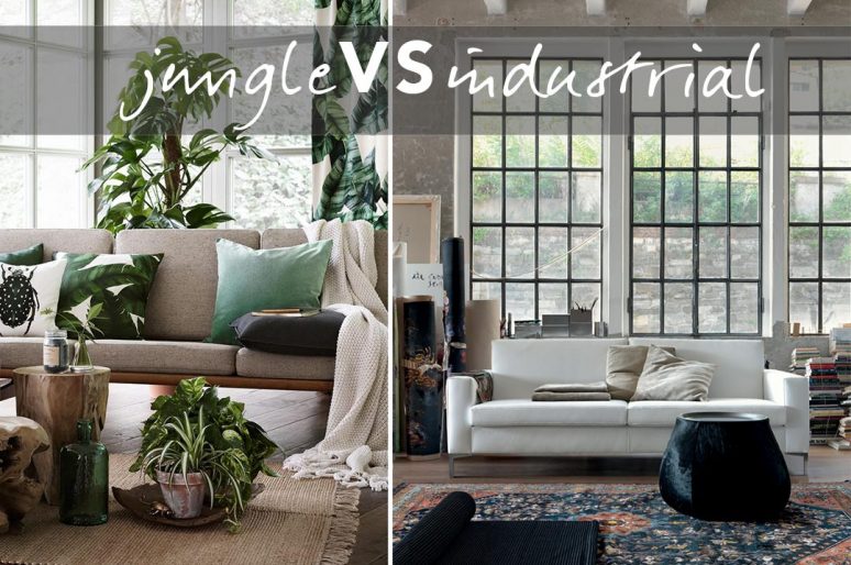 Interni case moderne: stile jungle e industrial a confronto
